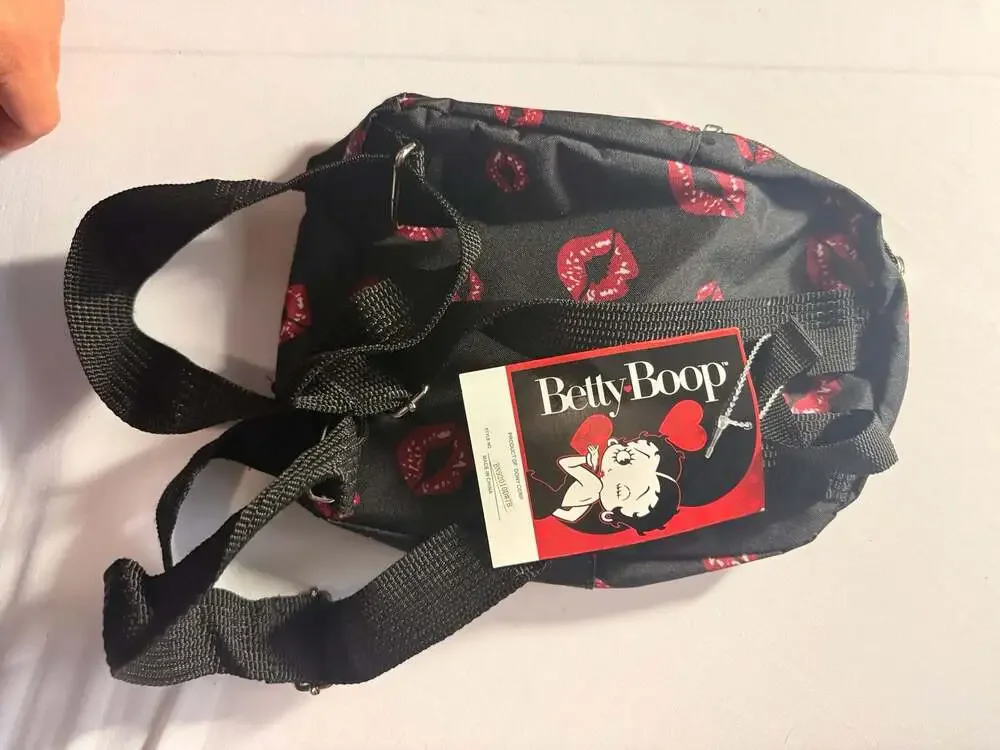 Betty Boop Mini Backpack Black with Lips Print and Leg Graphic